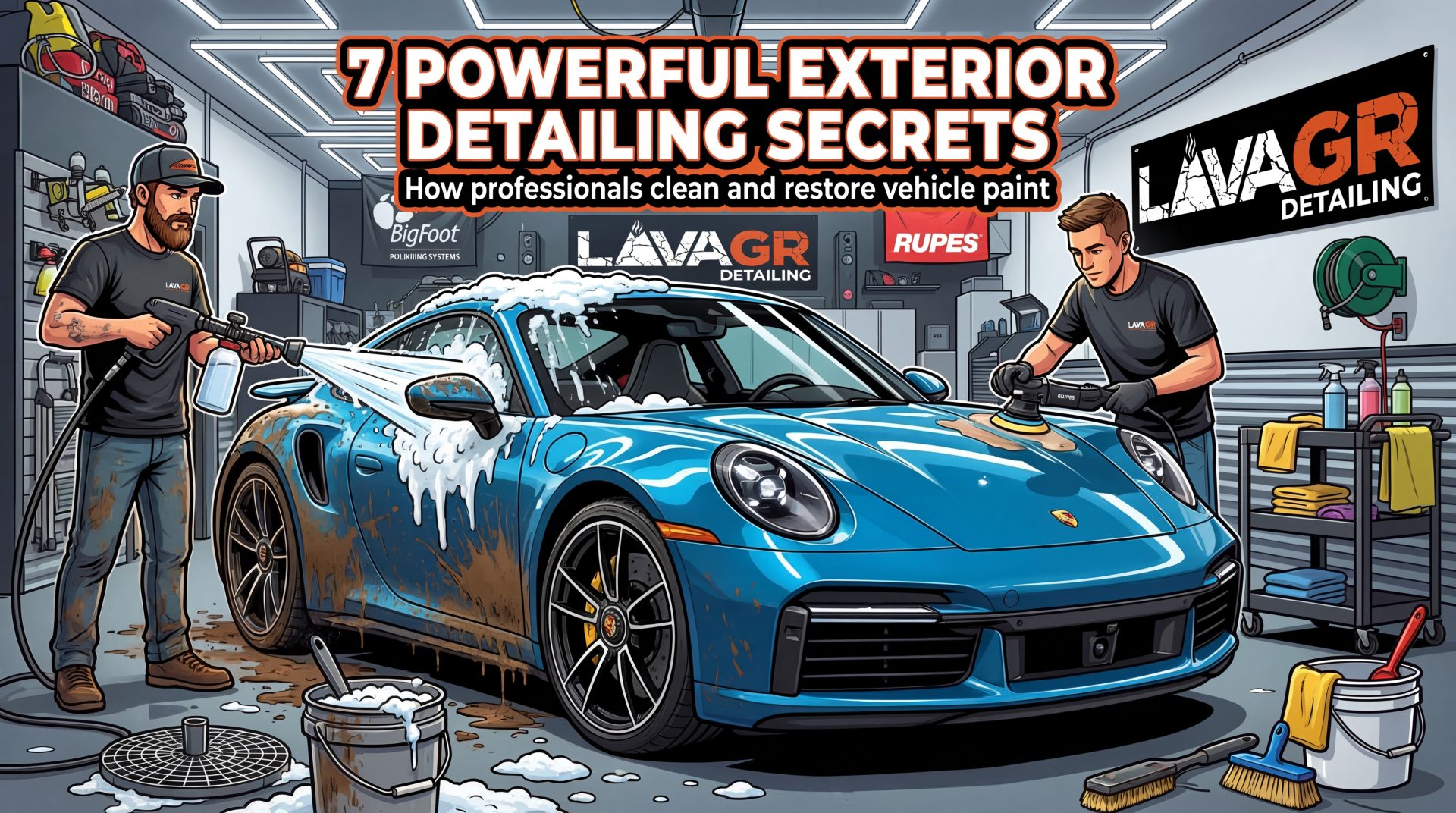 exterior auto detailing foam wash and paint polishing at Lava GR Auto Detailing in Grand Rapids Michigan