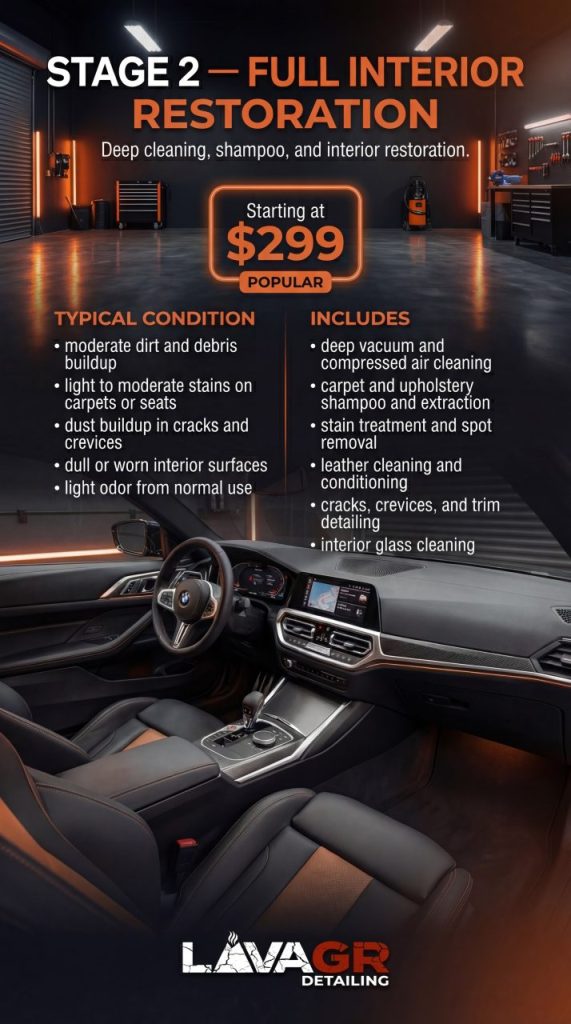 full interior detailing Grand Rapids MI deep cleaning car interior shampoo extraction Wyoming Michigan