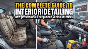 Blog Page interior car detailing deep cleaning process with carpet extraction at Lava GR Auto Detailing in Grand Rapids Michigan