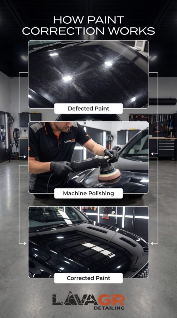 paint correction grand rapids infographic showing polishing process