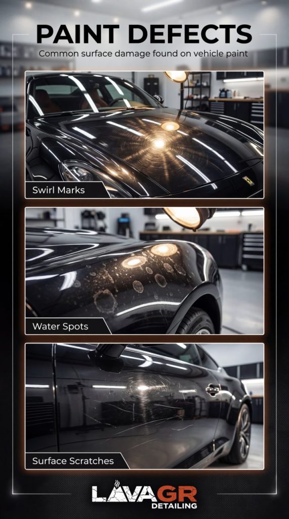 paint correction grand rapids infographic showing swirl marks water spots and scratches